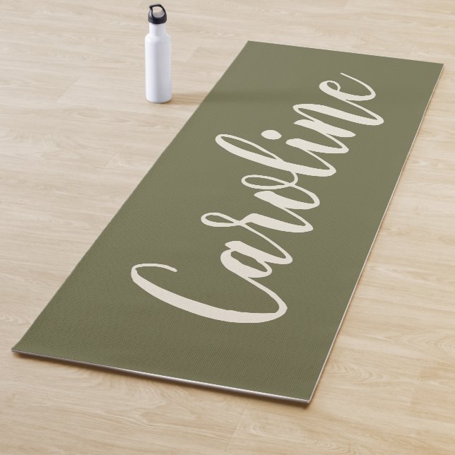 Minimalist Calligraphy Personalised Name Olive  Yoga Mat (In Situ)