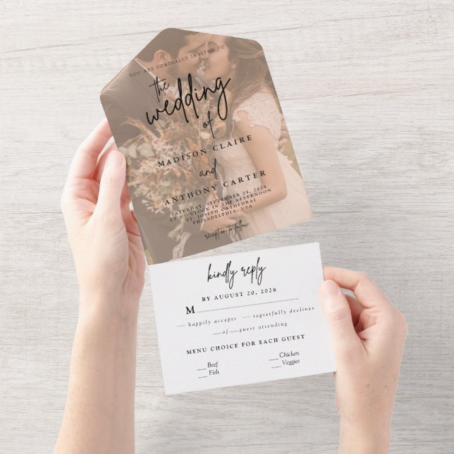 Minimalist Calligraphy Photo All in One Wedding All In One Invitation (Tearaway)