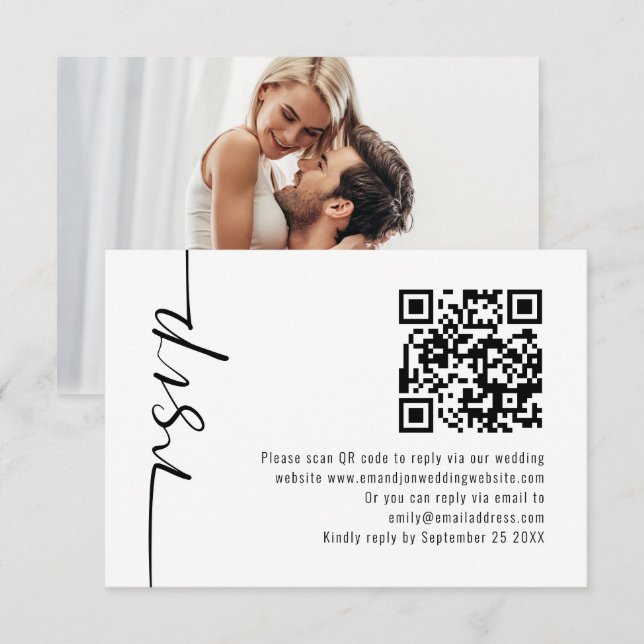 Minimalist Calligraphy Photo QR Code Wedding RSVP  (Front/Back)