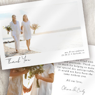 Minimalist Calligraphy Photo Wedding Thank You Card