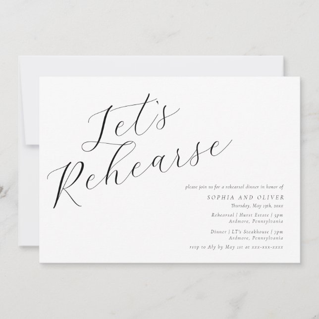 Minimalist Calligraphy Rehearsal Dinner Invitation (Front)