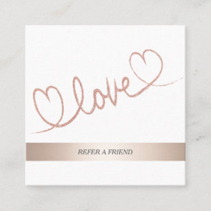 Minimalist calligraphy rose gold love heart referral card