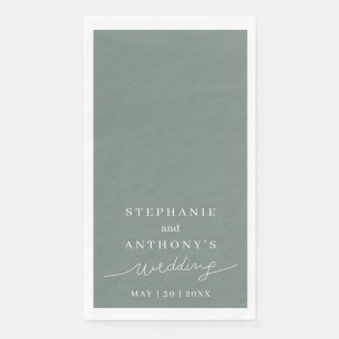 Minimalist Calligraphy Sage Green Wedding      Napkin