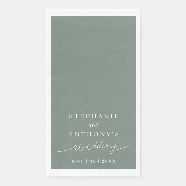 Minimalist Calligraphy Sage Green Wedding      Napkin (Front)