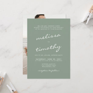 Minimalist Calligraphy Sage Green Wedding Photo Invitation