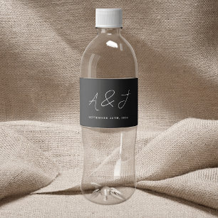 Minimalist Calligraphy script Black Wedding Favour Water Bottle Label