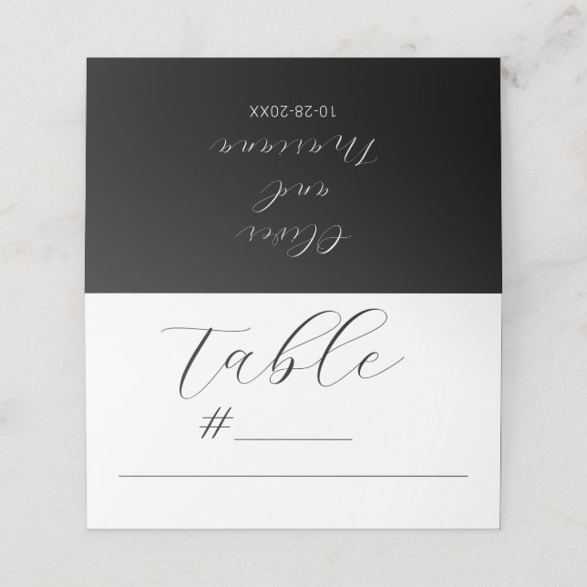Minimalist Calligraphy Script Black Wedding  Place Card (Outside Unfolded)