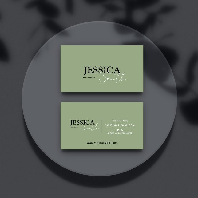 Minimalist Calligraphy Script Boho Sage Green  Business Card (Creator Uploaded)