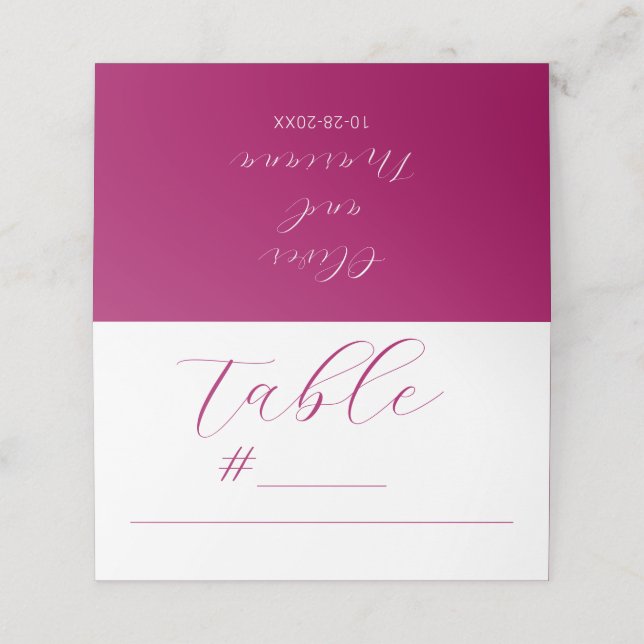 Minimalist Calligraphy Script Magenta Wedding Plac Place Card (Outside Unfolded)