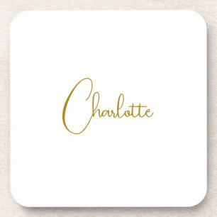 Minimalist Calligraphy Script Name Gold Colour Coaster