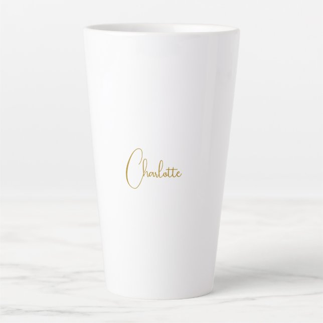 Minimalist Calligraphy Script Name Gold Colour Latte Mug (Front)