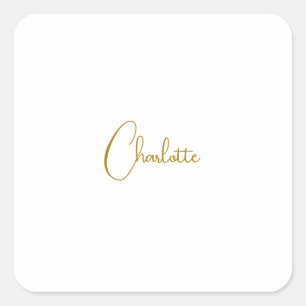 Minimalist Calligraphy Script Name Gold Colour Square Sticker