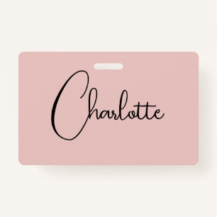 Minimalist Calligraphy Script Name Rose Gold ID Badge
