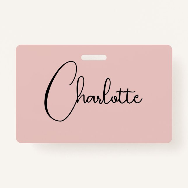 Minimalist Calligraphy Script Name Rose Gold ID Badge (Front)