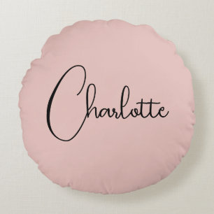 Minimalist Calligraphy Script Name Rose Gold Round Cushion