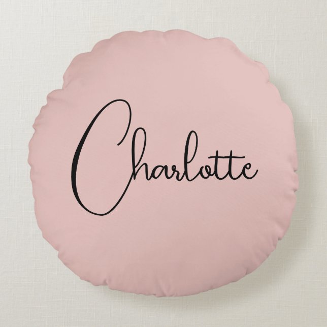 Minimalist Calligraphy Script Name Rose Gold Round Cushion (Front)