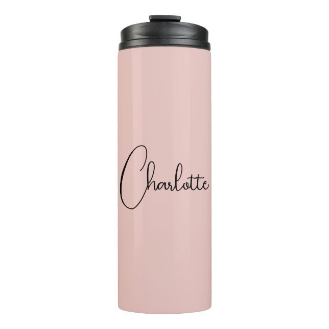 Minimalist Calligraphy Script Name Rose Gold Thermal Tumbler (Front)