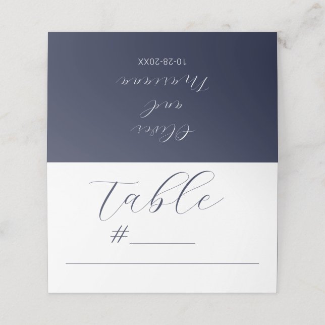 Minimalist Calligraphy Script Navy Blue Wedding Place Card (Outside Unfolded)