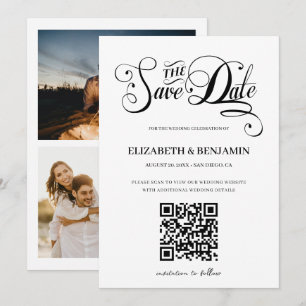 Minimalist Calligraphy Script QR Code 3 Photo Save The Date