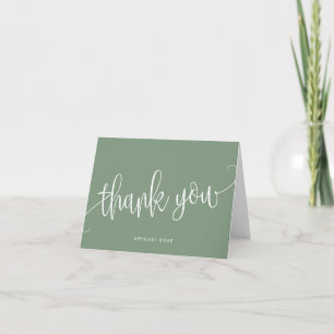 Minimalist Calligraphy Script Sage Green Thank You Card