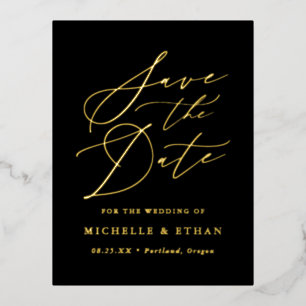 Minimalist Calligraphy Script Save the Date Foil Invitation Postcard