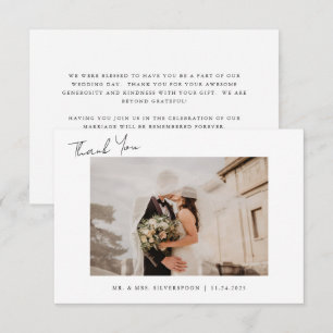 Minimalist Calligraphy Script Wedding Photo   Thank You Card