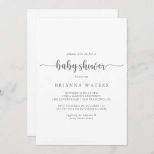 Minimalist Calligraphy Silver Baby Shower  Invitation