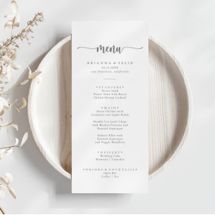 Minimalist Calligraphy Silver Dinner Menu