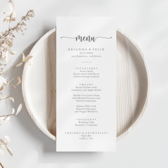 Minimalist Calligraphy Silver Dinner Menu (Creator Uploaded)
