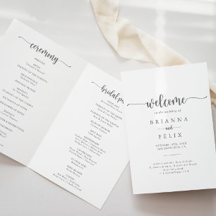 Minimalist Calligraphy Silver Folded Wedding  Programme