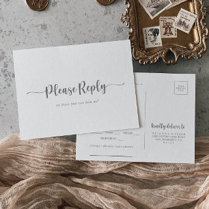 Minimalist Calligraphy Silver Menu Choice RSVP Postcard
