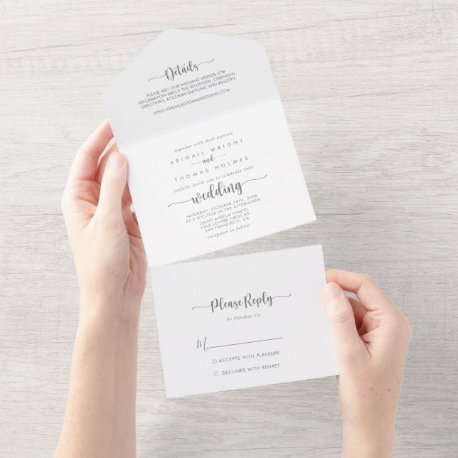 Minimalist Calligraphy Silver Wedding All In One Invitation (Tearaway)