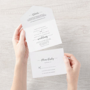 Minimalist Calligraphy Silver Wedding All In One Invitation