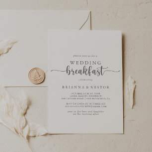 Minimalist Calligraphy Silver Wedding Breakfast Invitation