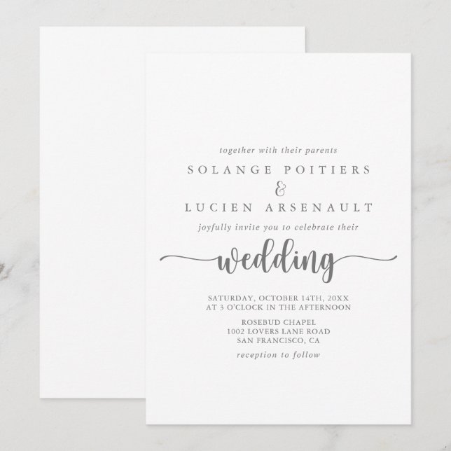 Minimalist Calligraphy Silver Wedding   Invitation (Front/Back)