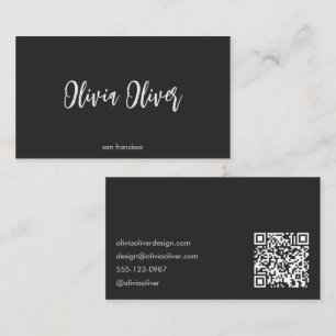 Minimalist Calligraphy Soft Black Modern QR Code Business Card