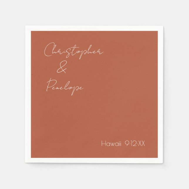 Minimalist Calligraphy Terra Cotta Wedding    Napkin (Front)