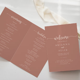 Minimalist Calligraphy Terracotta Folded Wedding  Programme