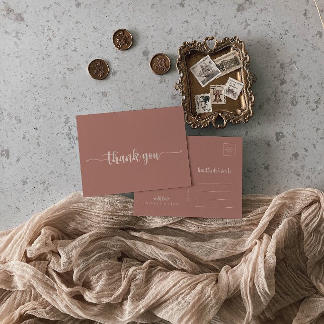 Minimalist Calligraphy Terracotta Thank You  Postcard (Creator Uploaded)