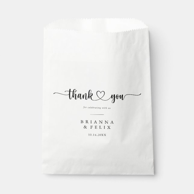 Minimalist Calligraphy Thank You Wedding Favour Bags (Front)