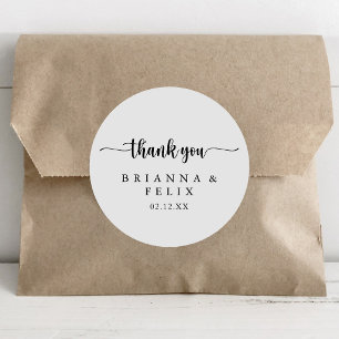 Minimalist Calligraphy Thank You Wedding Favour  Classic Round Sticker