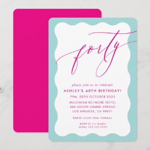 MINIMALIST Calligraphy wave 40th party mint pink Invitation