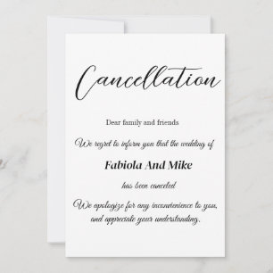 Minimalist calligraphy wedding cancellation announcement