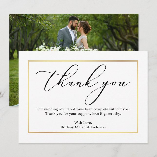 Minimalist Calligraphy Wedding Gold Thank You Card (Front/Back)