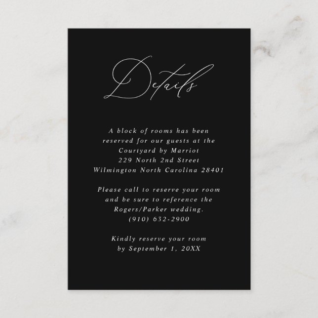 Minimalist Calligraphy Wedding Guest Information Enclosure Card (Front)
