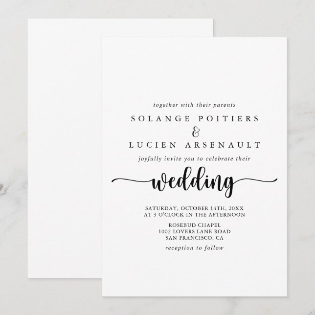 Minimalist Calligraphy Wedding  Invitation (Front/Back)