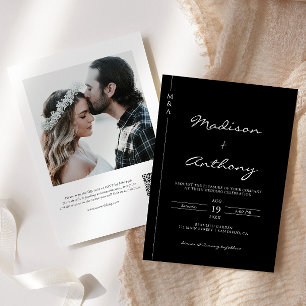 Minimalist Calligraphy Wedding Photo QR Code  Invitation