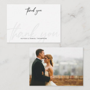 Minimalist Calligraphy Wedding Photo Simple thank  Card