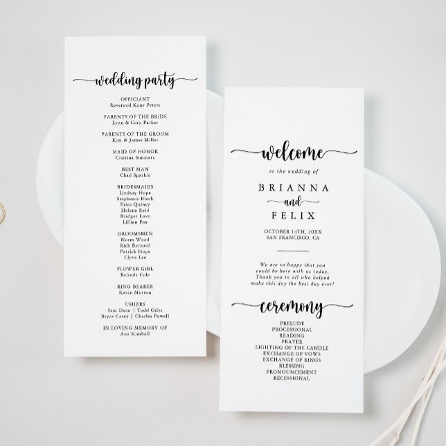 Minimalist Calligraphy Wedding Program Programme (Creator Uploaded)