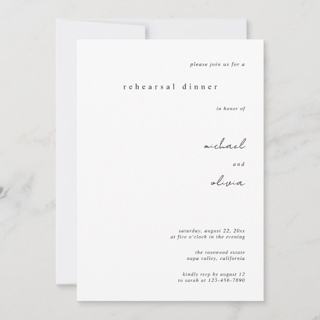 Minimalist Calligraphy Wedding Rehearsal Dinner  Invitation (Front)